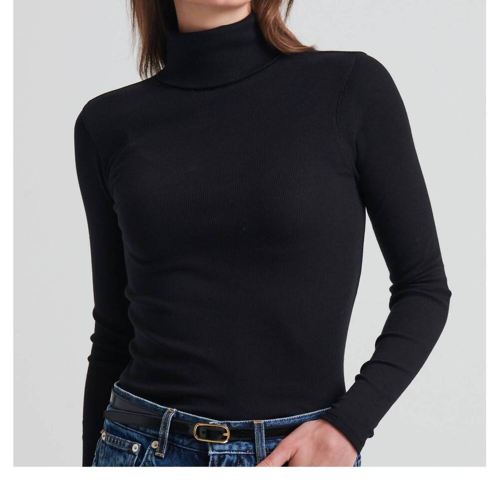 NEW PATRICK ASSARAF long sleeve cotton modal rib turtle neck sweater in black